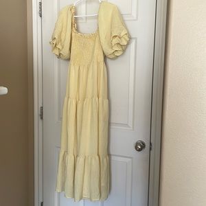 &merci yellow smocked square neck dress